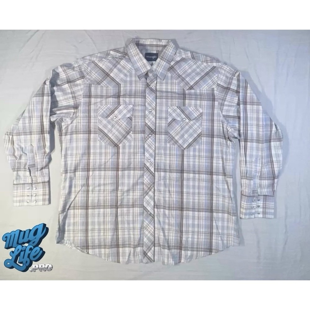 Wrangler Wrancher Shirt Mens 2X Blue Plaid Pearl Snap Chest Pockets Western‎ - Picture 3 of 9